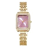 rorios Damen Quarzuhr Goldene Quadratuhr–Modische Armbanduhr mit Metallarmband für Alltag & Parties Rosa