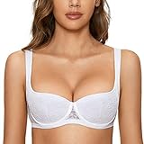 DOBREVA Damen Balconette BH Dirndl Bügel Spitzen BH Unterstützung Sexy Leicht Gepolstert Große Größen Weiss 95B