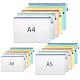 15 Stück Dokumententasche A4+A5+A6, Wasserdichte Reißverschlusstasche Dokumentenmappe mit Reißverschluss Dokumententaschen für Datei Prüfungspapier Quittungen Kosmetika (5 Farben)