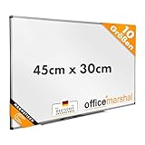 OfficeMarshal Magnetisches Whiteboard 45x30cm mit Alurahmen und abnehmbare Stiftablage für Büro, Heim und Schule, Magnettafel kratzfest und trocken abwischbar | Magnetboard
