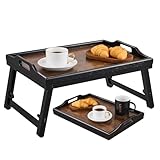 Klappbares Bambus Tablett höhenverstellbar für Bett und Sofa (22,5-32 cm) Notebooktisch & Frühstückstisch Laptopständer Frühstückstablett Vinatge Braun Betttisch Zeichentisch Laptopständer klappbar