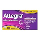 Allegra Allergie Tabletten | 100 Stk | Antiallergikum | Wirkstoff Bilastin | schnell und 24 Std wirksam bei Heuschnupfen, Tierhaarallergie, Hausstauballergie, Nesselsucht (Urtikaria)