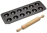 KitchenCraft World of Flavours Italienischer, Ravioli Tablett und Nudelholz, Antihaftbeschichtetes 12-Loch Ravioli Tablett für 5cm Ravioli mit Mini Nudelholz, 1 Set, Grau