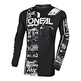 O'NEAL | Motocross-Shirt Langarm | MX MTB Mountainbike | Passform für Maximale Bewegungsfreiheit, Eingenähter Ellbogenschutz | Element Youth Jersey Attack V.23 | Kinder | Schwarz Weiß | Größe L