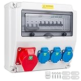 KNMlPJD Stromverteiler mit CEE Steckdose 16A Aufputz Baustromverteiler mit Fi Schalter Typ A, 40A 30mA RCBO Wandverteiler starkstrom steckdose für den Innen- und Außenbereich