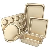 CasaCulina Backformen-Set, 5-teiliges Antihaft-Backformen-Set mit runder/quadratischer Kuchenform, Muffinform, Kastenform, Backbleche für Ofen, Küchenkochgeschirr-Sets, Backblech, Backzubehör, Gold