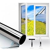 Gutsurge Spiegelfolie Fenster Sichtschutz 44.5x200cm Sonnenschutzfolie Fenster Innen & Außen Fensterfolie Sonnenschutz Einseitige UV Folie Fenster Hitzeschutz ideal für Wohnzimmer und Büro, Silber