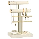 Josmimic Schmuck Organizer mit 3 Ebenen - Beige Schmuckständer Armbänder, Abnehmbarer T-Steg Schmuck Ständer, Samt-Armbandhalter, Schmuckhalter für Armband, Halskette, Uhren, Ringe
