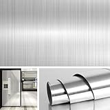 Livelynine Klebefolie Edelstahl Gebürstet Küchenfolie Selbstklebend Klebefolie Küche Folie Tapete Silber Metallfolie für Küche Kühlschrank Geschirrspüler Schränke Spritzschutz Dekorfolie 40CMX2M