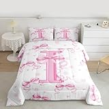Homemissing Rosa Bowknot Steppbett Anfangs Letter I Winter Sommer Bettdecke für Jungen Mädchen Bogen Alphabet Bettdecke 155x220cm 2Stück Prinzessin Floral Liebe Herzen Zimmerdekoration