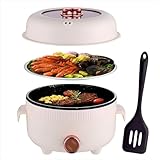 RHD Elektrischer Hot Pot 2.2L mit Dampfgarer, Tragbare Antihaft-Bratpfanne, Tragbarer Reisekocher für Braten/Ramen/Fondue/Suppe für Wohnheim/Camping/Haus, Duale Leistungsregelung, Überhitzungsschutz