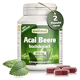 Acai Beere, hochdosiert, 450mg - 120 Kapseln, vegan. Hochwertiger Extrakt (30:1) - reich an sekundären Pflanzenstoffen. OHNE künstliche Zusätze - laborgeprüft. Von Greenfood.