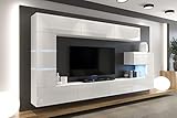 Furnitech Wohnwand Wohnzimmer - Wohnzimmer Möbel mit LED RGB - 16 Farben - Hängend Wohnwand Modern - Wohnzimmer Schrankwand mit Regale und TV Schrank (AN89NEW-21W-HG2)
