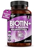Biotin Hochdosiert für Haarwachstum, 12.000 mcg Tabletten mit D Biotin Zink Selen – Vegan für Haut Haare Nägel – Hochwirksame Haar Vitamine, 3-Monats-Vorrat - New Leaf