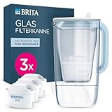 BRITA Wasserfilter Kanne Glas hellblau (2,5l) inkl. 3 MAXTRA PRO Pure Performance Kartusche – Premium Kanne aus Glas mit Smart Light LED & Klappdeckel – filtert Verunreinigungen, Kalk, Metalle usw.