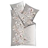 Kaeppel Fein Biber Bettwäsche 2 TLG. 135x200cm Victoria Blumen Kiesel Grau