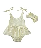 Baby Mädchen Gänseblümchen-Spielanzüge Body + Stirnband, Neckholder, Strampler, floraler Jumpsuit, Sommerkleidung, D-Gelb, 12-18 Monate