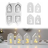 Silikonformen Gießformen Häuser, Silikonform Zahlen 1-4, Adventszahlen Haus Gießform, Silikonform Adventszahlen, silikonform Weihnachten, Giessformen Silikon Advent Kerzenhalter für DIY Handwerk