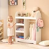 LALAHO kinderkleiderschrank，kleiderschrank kinderzimmer，kleiderschrank Kinder，kindergarderobe mit ablage，mit 3 Haken，mit 5 offener Ablagen, Kinder Kleiderständer für Kinderzimmer（Weiß）