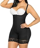 YIANNA Shapewear Damen Bauchweg Stark Formend Body Shaper Mieder Taillenformer Bodyformer Miederbody Fajas Colombianas mit Bein Shaping Schwarz 7212 S