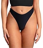 Aquarti Damen Bikinihose Thong Bottom Tanga Hohe Taille, Farbe: Schwarz, Größe: 38