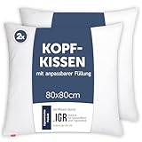 Blumtal Kopfkissen 80x80 cm 2er Set - Nackenkissen mit anpassbarer Füllung - 100% Mikrofaser & waschbar bis 95 Grad - höhenverstellbares Kissen
