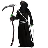 Halloween Kostüm Herren - 6er Gruselige Sensenmann Kostüm Erwachsene mit Maske & Sense(123 cm) & Metallkette Set,Horror Geister Kostüme Manner Dementor Grim Reaper Costume für Karneval Cosplay,XL