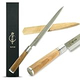 Alfa Mi Japanisches Sushi-Messer, japanische Yanagiba-Messer für die professionelle Küche, 27 cm, Küchenutensilien zum Filetieren von Lachs, Griff aus Olivenholz und Scheide