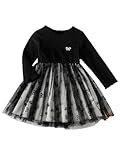 RUNQHUI Baby Mädchen Kleider Langarm Prinzessin Tüll Kleid Mit Schmetterlingsdruck Neugeborene Fotoshooting Brautjungfer Taufkleid Schwarz 92-98