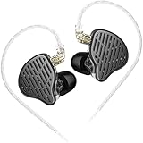 LINSOUL KZ x HBB PR2 13,2 mm Planartreiber In-Ear-Monitor, Nanoskaliges Diaphragma, Abnehmbares 0,75-mm-2-Pin-versilbertes OFC-Kabel für Spiele (Black, Wihout Mic)