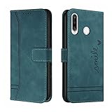Trugox Handyhülle für Huawei P30 Lite Hülle Klappbar Klapphülle Totemblume mit Kartenfach Handytasche Handy Schutzhülle Tasche Leder Wallet Flip Case Book Cover - Blaugrün