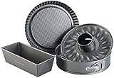 Rosenstein & Söhne Springform: 5-teiliges antihaftbeschichtetes Backformen-Set mit 3 Kuchenformen (Kastenform, Gugelhupfform, Backpapier)