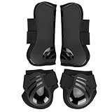 FRELEAN Elastische Gamaschen für Pferde, 2 Paar | dicker Beinschutz aus PU-Neopren für Training/Spring/Reiten | Grip – verbesserte Stiefel hinten und vorne mit Riemen (schwarz)