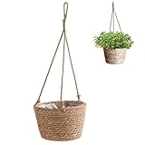 Wenrou Handgewebter Pflanzen Pflanzkübel Hängetopf Korb, Natürlicher Pflanzkorb Hängeampel Pflanzenampel, Boho Blumenampel, mit Kunststoffbeschichtung, Baumwollseil, für Wohnkultur Drinnen Draußen