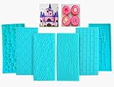 Comforty 6 Stück Prägematte Fondant, Fondant Glätter Set mit Ziegel-, Holz-, Blumen-, Kopfstein- und Kieselstein Designs - Perfekt für Kuchenumrandung, Cupcakes, Gebäck