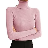 Adisputent Rollkragenpullover Damen Basic Elastisch Pullover Slim Fit Langarm Strickpullover Elastisch Weich Gerippt Strickpulli Casual Sweater Langarmshirt Warm Pulli Sweater Rosa