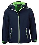 Trollkids Kinder Softshell Jacke Trollfjord, Marineblau/Hellgrün, Größe 152