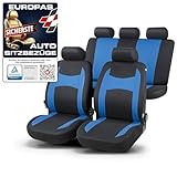 Walser Auto-Sitzbezug Fairmont, Universal-Sitzbezug Komplett-Set, PKW-Sitzbezüge, 2 Vordersitzbezüge, 1 Rücksitzbankbezug schwarz/blau