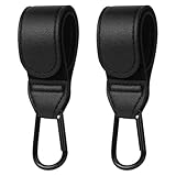 Shabany® Haken 2 Stück universelle Passform | Halterung Universalhaken Kinderwagenhaken Taschenhaken | verstellbar robust Klettverschluss Taschenhalter Karabinerhaken | schwarz