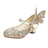 TDEOK Säugling Kinder Baby Mädchen Sandalen Krystal Schmetterling einzelne Prinzessin Schuhe Schmale Kinderschuhe (Gold, 33 Little Kid)