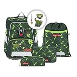 Step by Step Schulranzen-Set Space Shine Dino Night Tyro, 5-teilig, grün, Dinosaurier, ergonomischer Tornister mit Reflektoren, höhenverstellbar, Hüftgurt, ab der 1. bis 4. Klasse, 20l