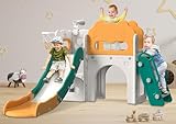 Babytronic Kleinkindrutsche, 7-in-1-Kinderrutsche für Kleinkinder 1–3, Indoor-Outdoor-Kleinkindrutsche, Spielset mit Basketballkorb und Teleskop, Baby-Indoor-Rutsche, Kleinkind-Spielplatz (Grün und