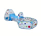 Großes Kinder-Spielzelt-Set mit Krabbeltunnel und Grube für Bälle, blau, rot und weiß gepunktet, faltbares Polyester-Spielhaus mit Aufbewahrungstasche für Kleinkinder (keine Bälle!)