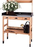 WONDERMAKE® Premium Pflanztisch aus Kirschbaum Holz mit Schubladen wetterfest, Garten-Arbeitstisch XL Outdoor draußen Balkon hochwertig, Gärtnertisch CO2-neutral, dunkel-braun schwarz
