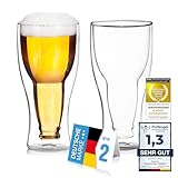 Dimono Doppelwandiges Bierglas 0,33 L Inside Out Umgestülpte Bierflasche im Glas (2 Gläser)