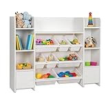 Relaxdays Kinderregal groß, 8 Boxen, 14 Fächer, HxBxT: 94x139x30 cm, Kinder Spielzeugregal, Stauraum & Ordnung, weiß