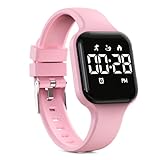 Focwony Kinder-Digitaluhr, Schrittzähler, wasserdicht, Fitness-Tracker, Armbanduhr mit Schrittzähler, LED-Display, Stoppuhr für Kinder, Jungen, Mädchen, Teenager, rose, Einheitsgröße, Modern