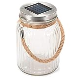 Solarglas mit 3 LED Solar warmweiß mit Aufhänger Einmachglas Gartenbeleuchtung Ø 11cm, Höhe 15,5 cm Party Garten Licht für Außen mit Solarpanel Sonnen Energie Beleuchtung