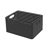 Rotho Country Aufbewahrungskiste 18l in Rattan-Optik, Kunststoff (PP recycelt) BPA-frei, schwarz, 18l (36.8 x 27.8 x 19.1 cm), Nicht zutreffend