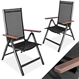CCLIFE Gartenstühle Alu 2er Set,Gartenstuhl Hochlehner Klappbar, Balkonstühle 7-Fach Verstellbar bis 150kg Dunkelgrau Modell:Holzmaserung RelaxPro,CushHom